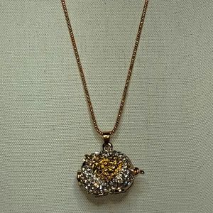 Retro Betsy Johnson Sparkling Pig Pendant on a Gold Sweater chain